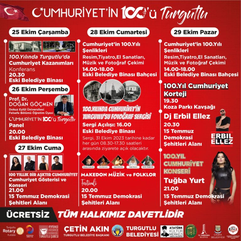 Turgutlu’da “Cumhuriyet’in 100’üncü Yılı” Şöleni Turgutlu’da “Cumhuriyet’in 100’üncü Yılı” Şöleni