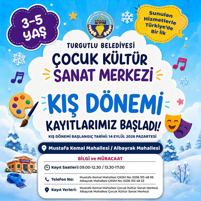 Turgutlu Belediyesi Çocuk Kültür Sanat Merkezlerinde Kış Dönemi 14 Eylül’de Başlıyor